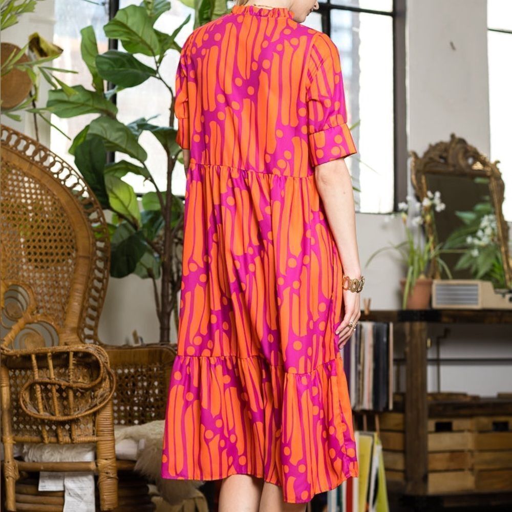 Collection by Cezele Orange & Purple Marmalade Dye Print Casual Long Midi Dress - Picture 8 of 12